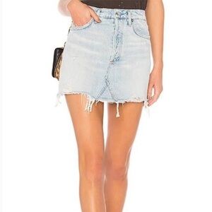 AGOLDE Quinn High-Rise Blue Denim Jean Mini Skirt Distressed 100% Cotton Sz 28